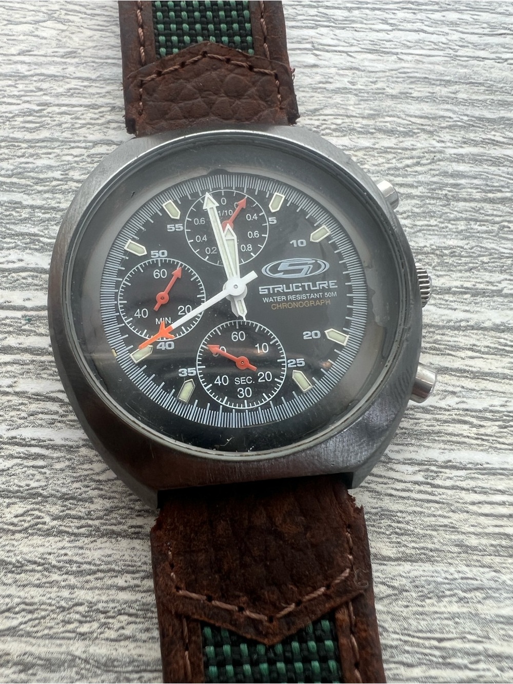 Structure Black Dial Chronograph Men's Watch with Brown Strap